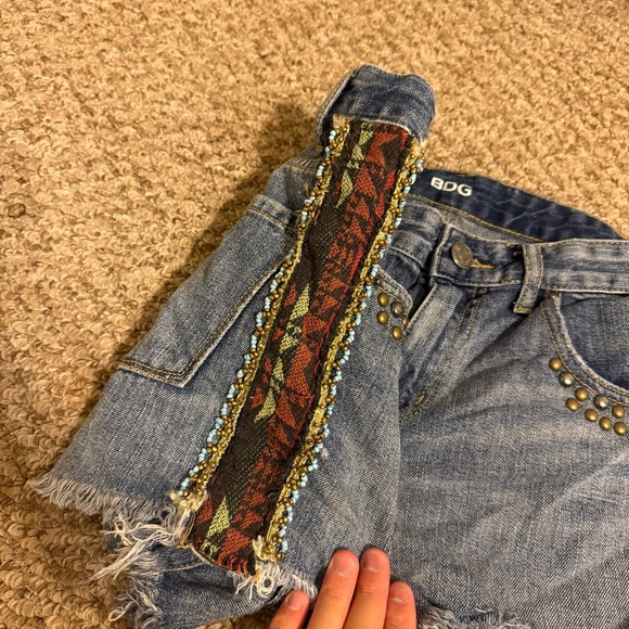 Urban Outfitters BDG Beaded Studded Y2K Distressed Jean Short Size 26 Festival - Picture 3 of 10